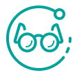 Das Bild zeigt ein Icon mit einer Brille und einem Kreis darum in türkis.